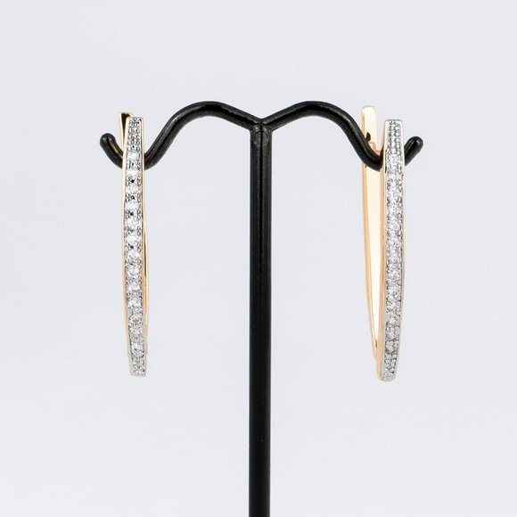 Gold Tone Pave Hinged Earrings V Shaped Hoop Clear Stones Classy Post Sparkle - Picture 1 of 5